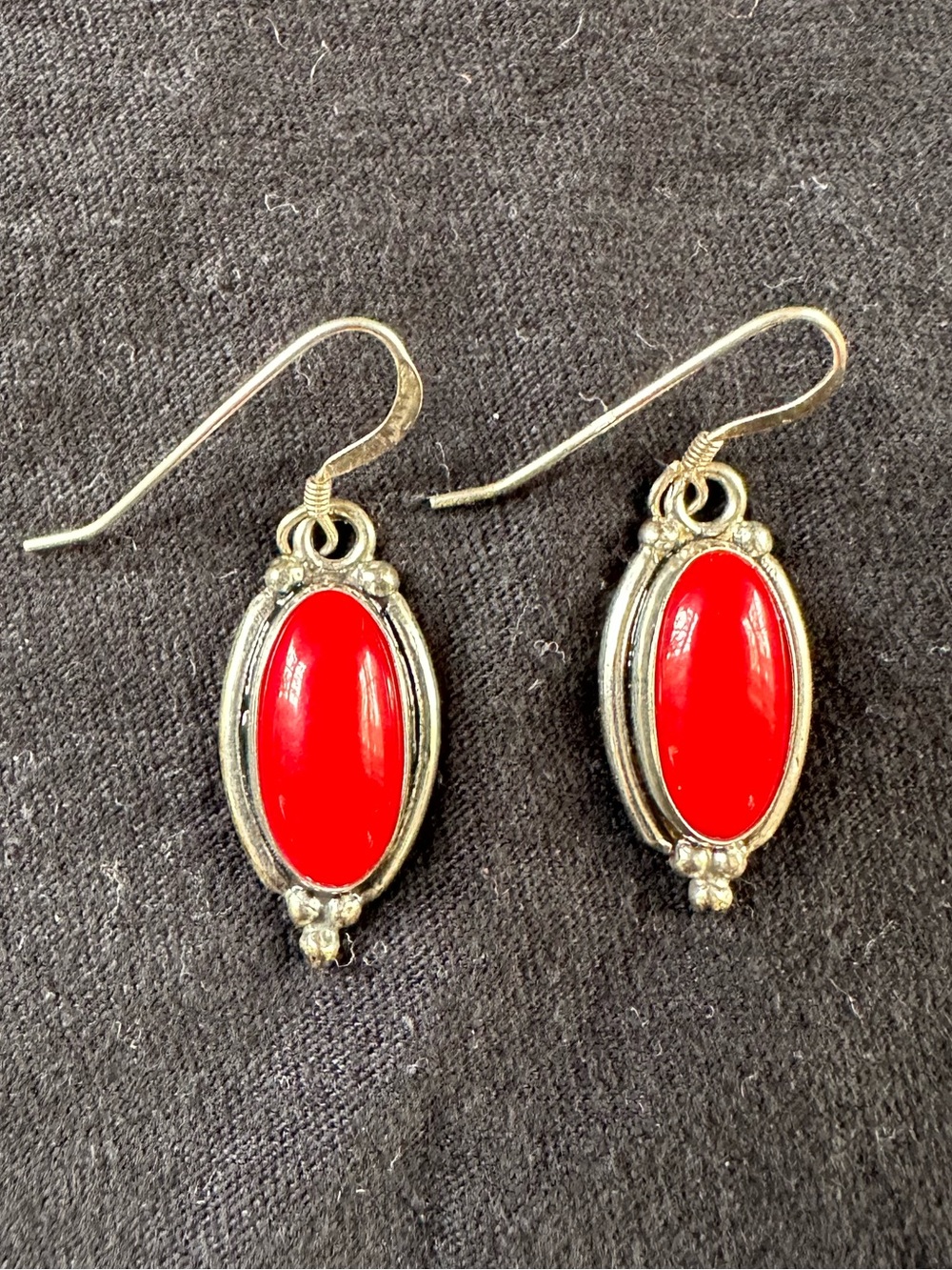 Vintage Sterling Silver and Carnelian Oval Drop Earrings